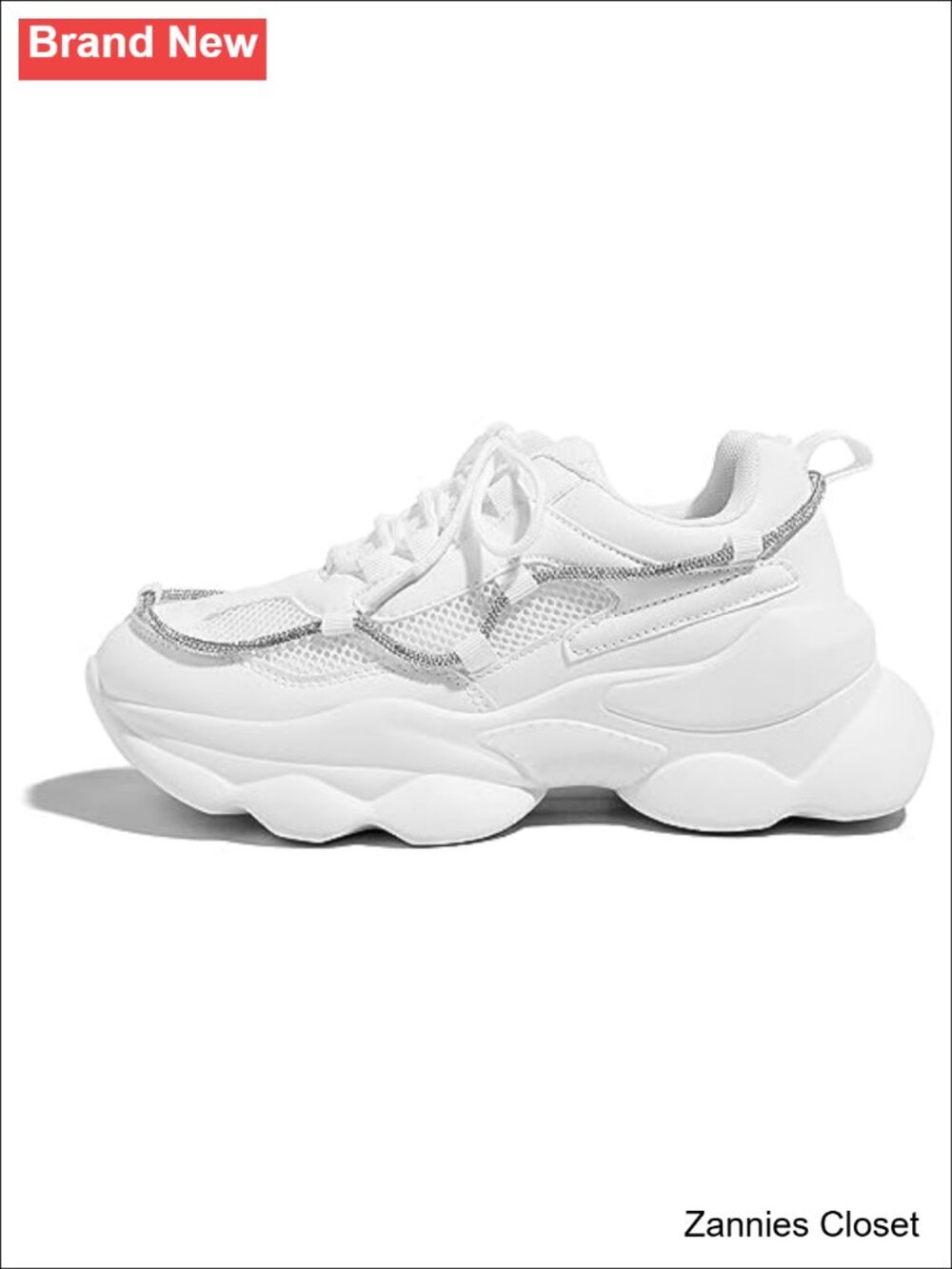 โจ Chunky Sneakers with Sparkly Rhinestone Rope Embellishment Platform Dad Rave